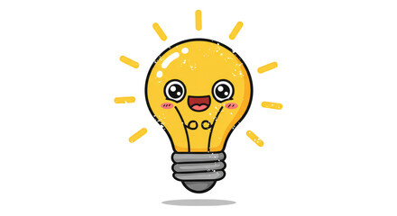 Cute Lightbulb Cartoon Illustration Idea Kawaii Light Yellow Transparent