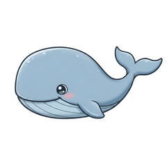 Cute Cartoon Whale Illustration Swimming in Blue Water Aquatic Life