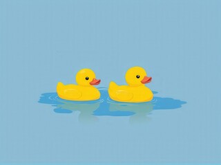  Cheerful rubber duck floating in a serene baby blue backdrop