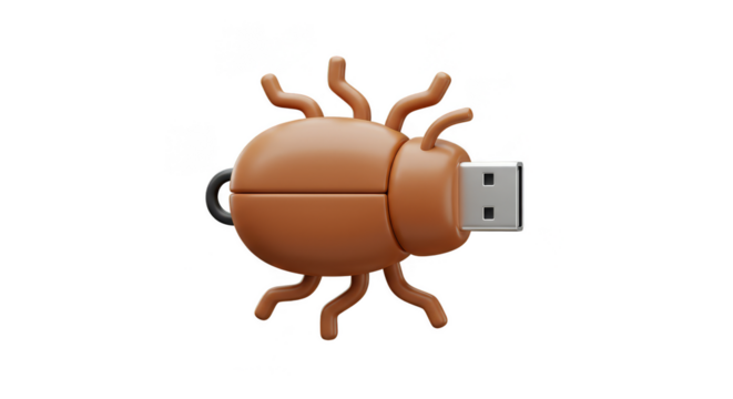 Cybersecurity Bug USB Drive Malware Threat Illustration Transparent