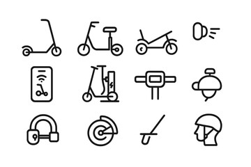 Obraz premium Electric scooter icons on metallic background with charging and safety features