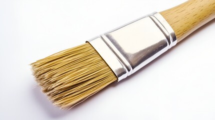 Fototapeta premium Close-up of a paintbrush with natural bristles and a wooden handle.