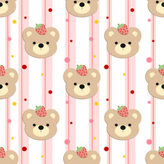 seamless pattern with bears  and strawberry, fabric pattern, gift wrapping paper, notebook cover, phone case 