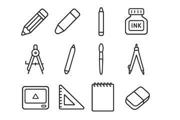 Obraz premium Set of drawing and writing tools on metallic background