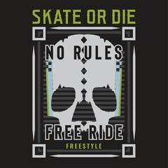 Skateboard typography with skull illustration. t shirt graphics. Vectors