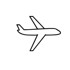 Fototapeta premium A simple black line drawing of a passenger airplane, a minimalist icon for travel and transportation.