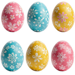 Easter Eggs Illustration Grouped by Colors Floral Pattern Transparent