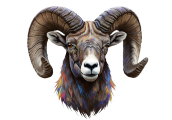 Isolated Illustration of a Majestic Ram Portrait with Twisted Horns