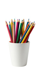 Fototapeta premium Cup of Multicolored Pencils Creative Wooden Art Transparent Background
