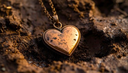 Heart Shaped Locket Discovered in Muddy Ground Close-Up Shot