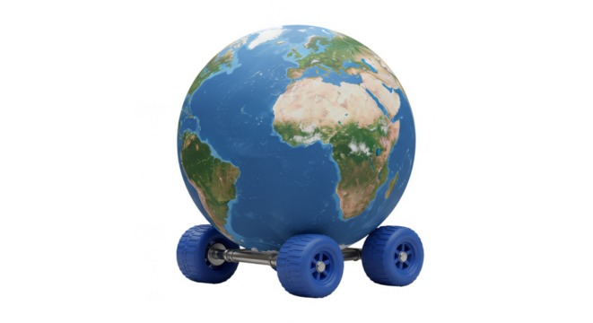 Earth Globe on Wheels Transparent Background 3D Render