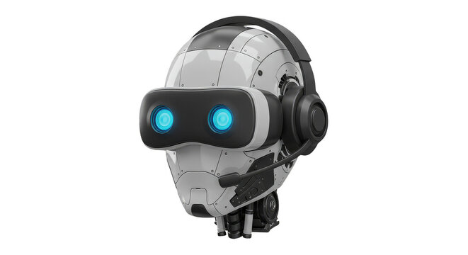 Futuristic Cyborg VR Headset: White Robotic Artificial Intelligence Machine