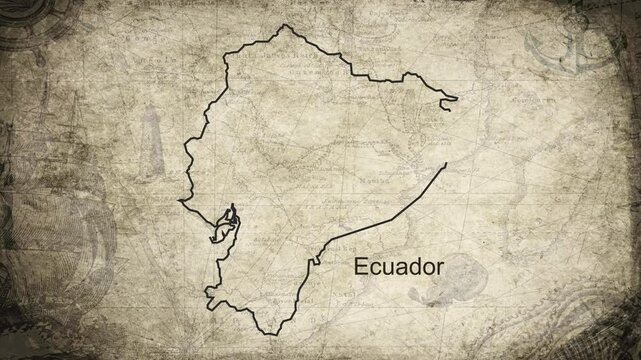 Ecuador map drawn on a cartography background sheet of paper