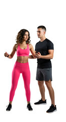 Fototapeta premium Dynamic Fitness Training with Coach in Sportswear Isolated Background