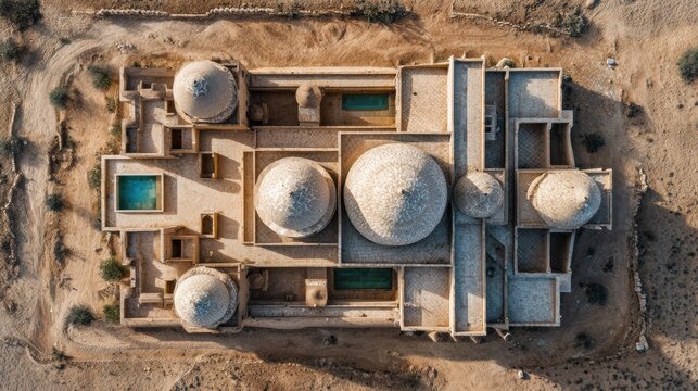 Aerial view of a city park with vibrant autumn trees and symmetrical