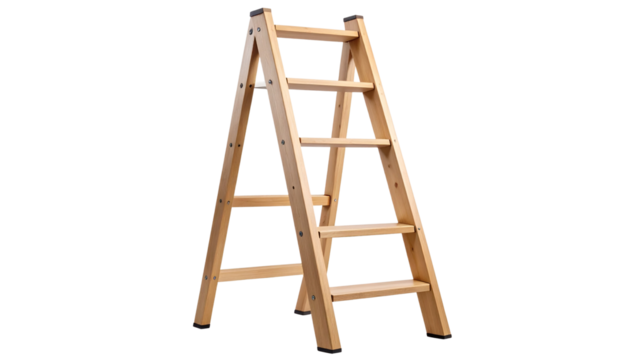 Modern wooden ladder with clean lines and natural wood texture, png transparent background
