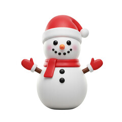Festive Cartoon Snowman with Red Hat Scarf and Mitten 3d Illustration