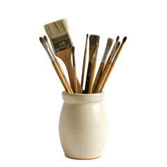 Illustration Assortment of Paintbrushes in Ceramic Container with Transparent Background