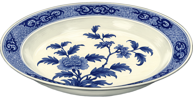 Illustration Blue Floral Pattern Bowl Traditional Decoration Isolated