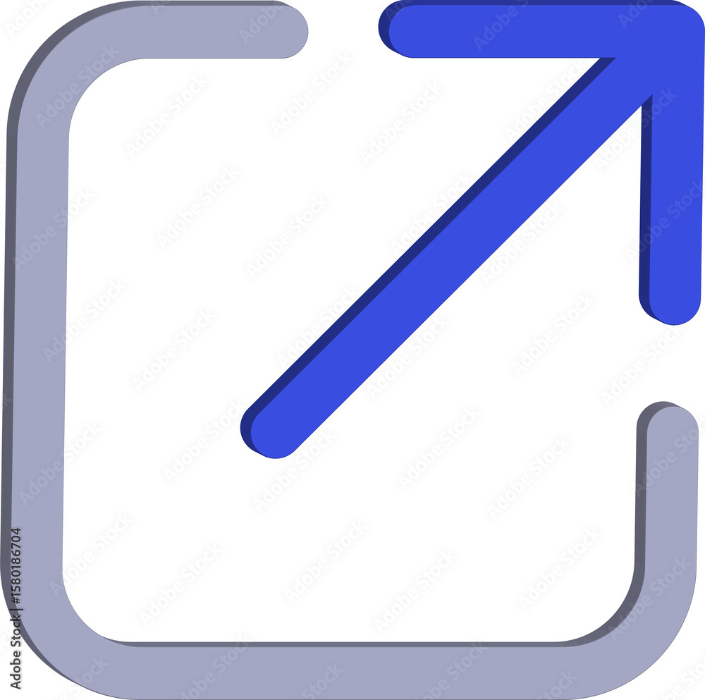 Fototapete Stylized blue arrow emerging from a rounded square frame with a subtle 3d effect isolated on transparent background