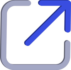 Stylized blue arrow emerging from a rounded square frame with a subtle 3d effect isolated on transparent background