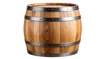 Obraz premium Wooden oak barrel with metal hoops and rich wood grain texture
