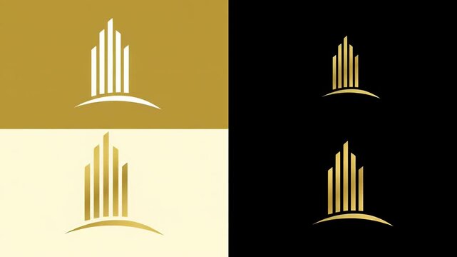 Golden Building Logo Abstract Design for Real Estate in White and Gray Background