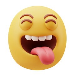 Fototapeta premium Funny Yellow 3D Emoji Cartoon Character Crazy Tongue Expression Render