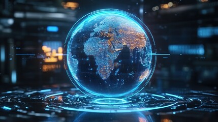 AI-generated holographic globe showing real-time population movements