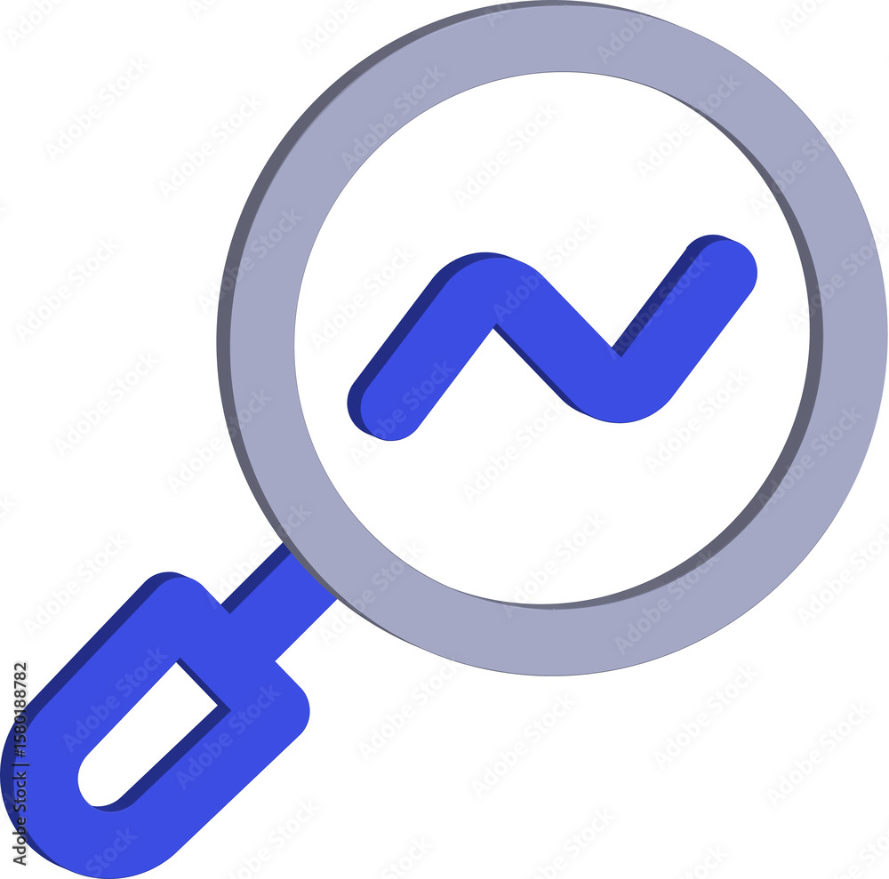 Fototapete 3d magnifying glass examining a blue upward trending graph line isolated on transparent background
