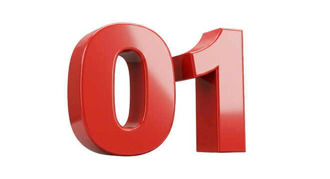 Glossy Red 3D Render Number One and Zero Transparent Background