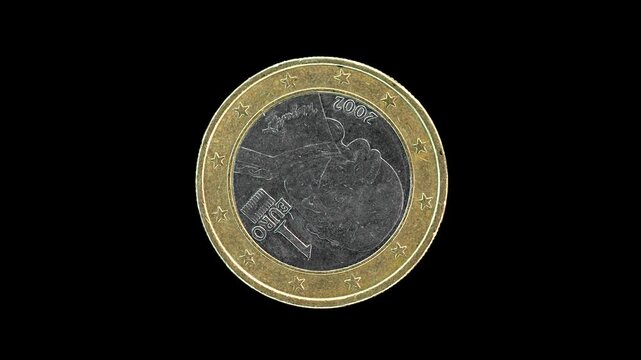 Austria 2002 1 euro obverse with Wolfgang Amadeus Mozart portrait rotating on black background