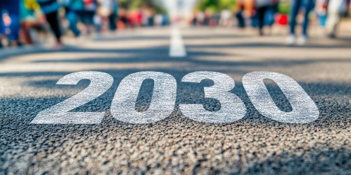 Path Forward Planning Demonstrates Future Road Ahead with White Line and Year 2030 Vision Journey
