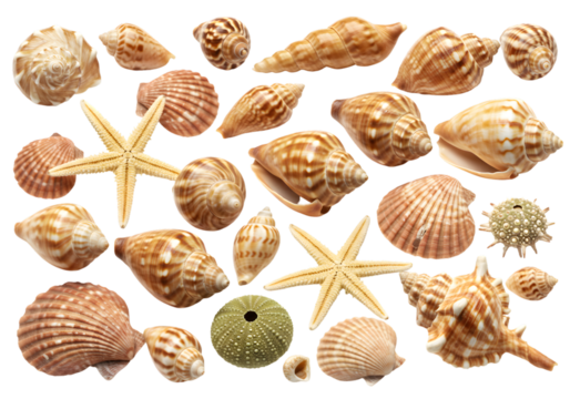 Isolated Illustration of Seashell Starfish Assortment on Transparent Background