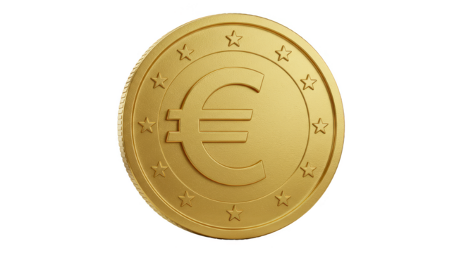 Golden Euro Currency Coin Transparent Background Finance Illustration