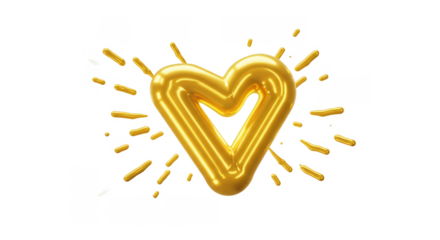 Golden Heart Holiday Celebration Decoration on Transparent Background