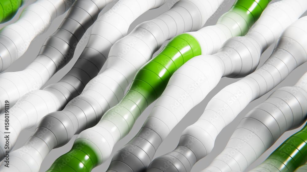 Fototapete green and white wavy tubes creating an abstract pattern