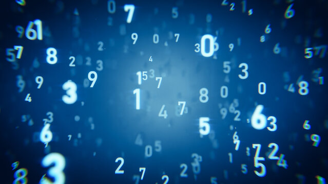 White numbers floating in a blue digital abstract cyberspace