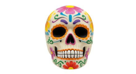 Illustration of a Decorative Sugar Skull for Day of the Dead in Black Background