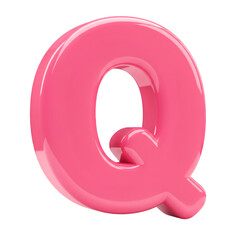 Glossy Pink 3d Letter Q Isolated Alphabet Font on Transparent Background