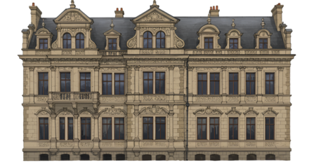 Illustration of Detailed Vintage Building Architecture Exterior in Beige