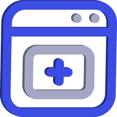 Obraz premium Blue 3d browser window icon with a plus symbol inside a grey frame isolated on transparent background