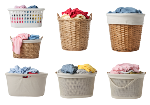 Isolated Image Baskets Of Mixed Laundry Clothes Pile For Cleaning
