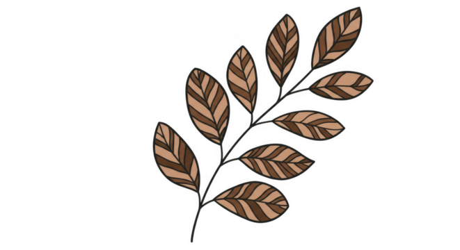 Illustration Brown Leaf Branch Isolated on Transparent Background