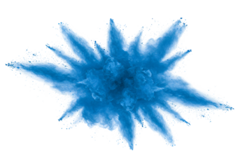 Abstract Blue Powder Explosion with Vibrant Impact on Transparent Background