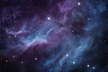 Fototapeta premium Breathtaking realistic astronomical - photography - style cosmic nebula with a harmonious blend of purple and blue nebular clouds, dotted with numerous twinkling stars of varying brightness in a deep 