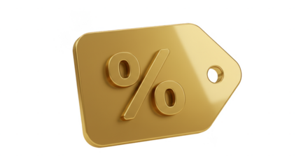 Golden Percentage Discount Tag Promotion Offer Price Isolated 3D