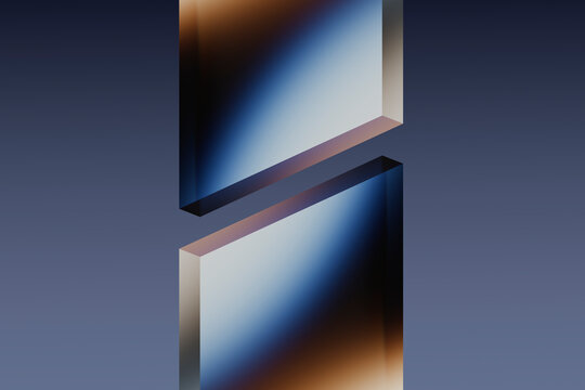 Abstract 3D rendering of geometric glass shapes with gradient patterns