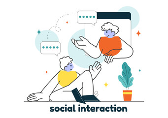 Social Interaction Vector Illustration Featuring Mobile Social Communication with Friendly Conversations and Audience Engagement in a Background