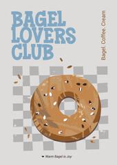 Checkered Bakery Aesthetic Poster with Bagel Modern Vintage Style A3 Vertical Format Vector